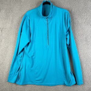 1 Champion Pullover Top Womens XXL Reflective Blue 1/4 Zip Mock Neck Thumbholes
